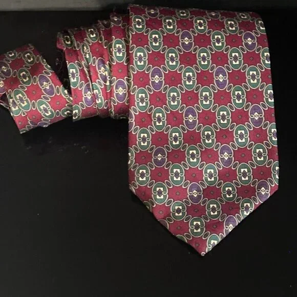 Dior Mid Century Modern Neckwear Tie 100% All Silk Purple Baroque Regal Red Mod - Picture 3 of 7